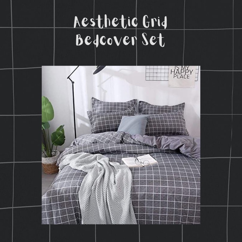 @sweetdecor.id Aesthetic Grid Bedcover Set [Bedcover Set Kotak-Kotak Kain Microtex]
