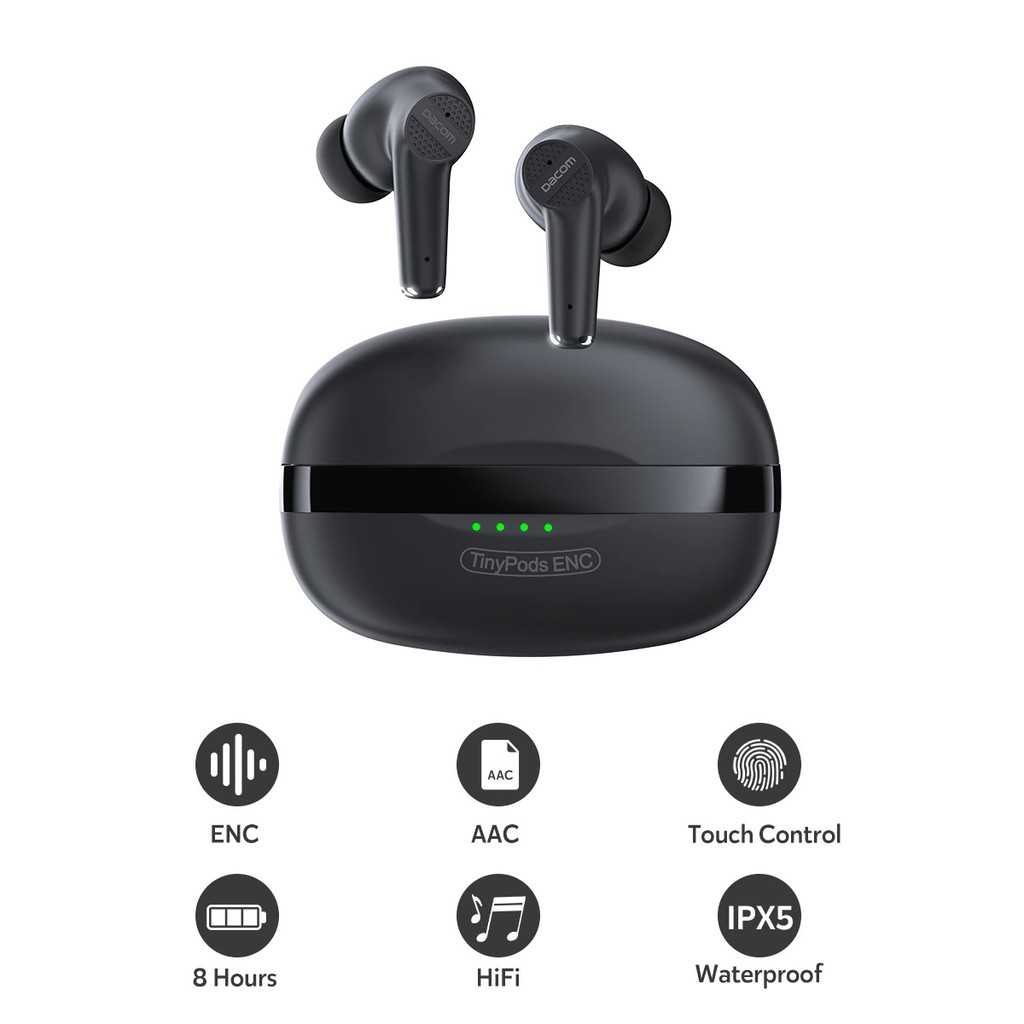 DACOM TinyPods ENC - TWS Bluetooth Earphone - ENC Technology - Earphone dengan ENC Active dari DACOM