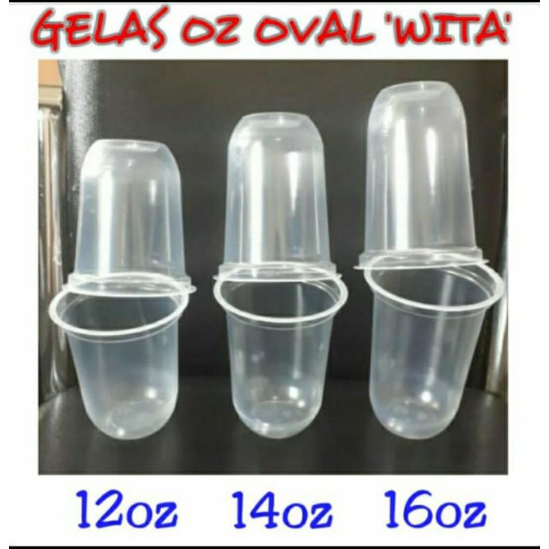Gelas Oval 12oz/14oz/16oz / Gelas Plastik U / Cup Bening U / Gelas Oval Bening