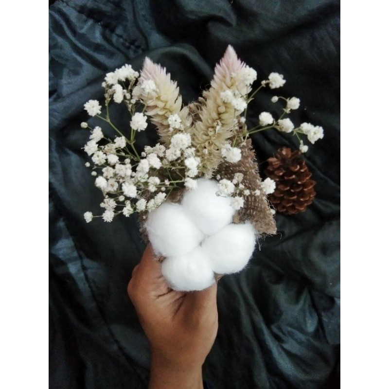 MINI BUKET BUNGA KAPAS KERING RUSTIC AESTHETIC / BOUQUET BUNGA KERING /BOUQUET MURAH