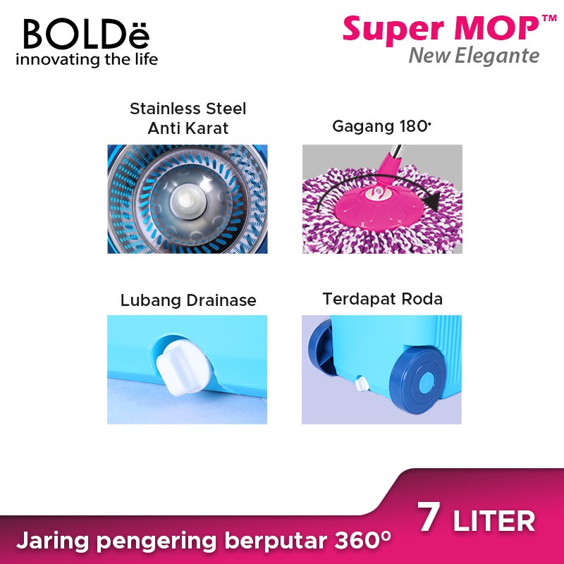 BOLDe Super Mop Elegante Alat Pel Lantai BONUS Refill Kain Pel Microfiber