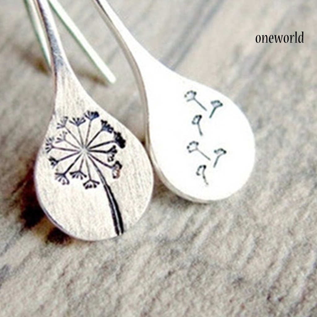 OW# Retro Simple Dandelion Silver-plated Ladies Fashion Earrings Jewelry Accessory