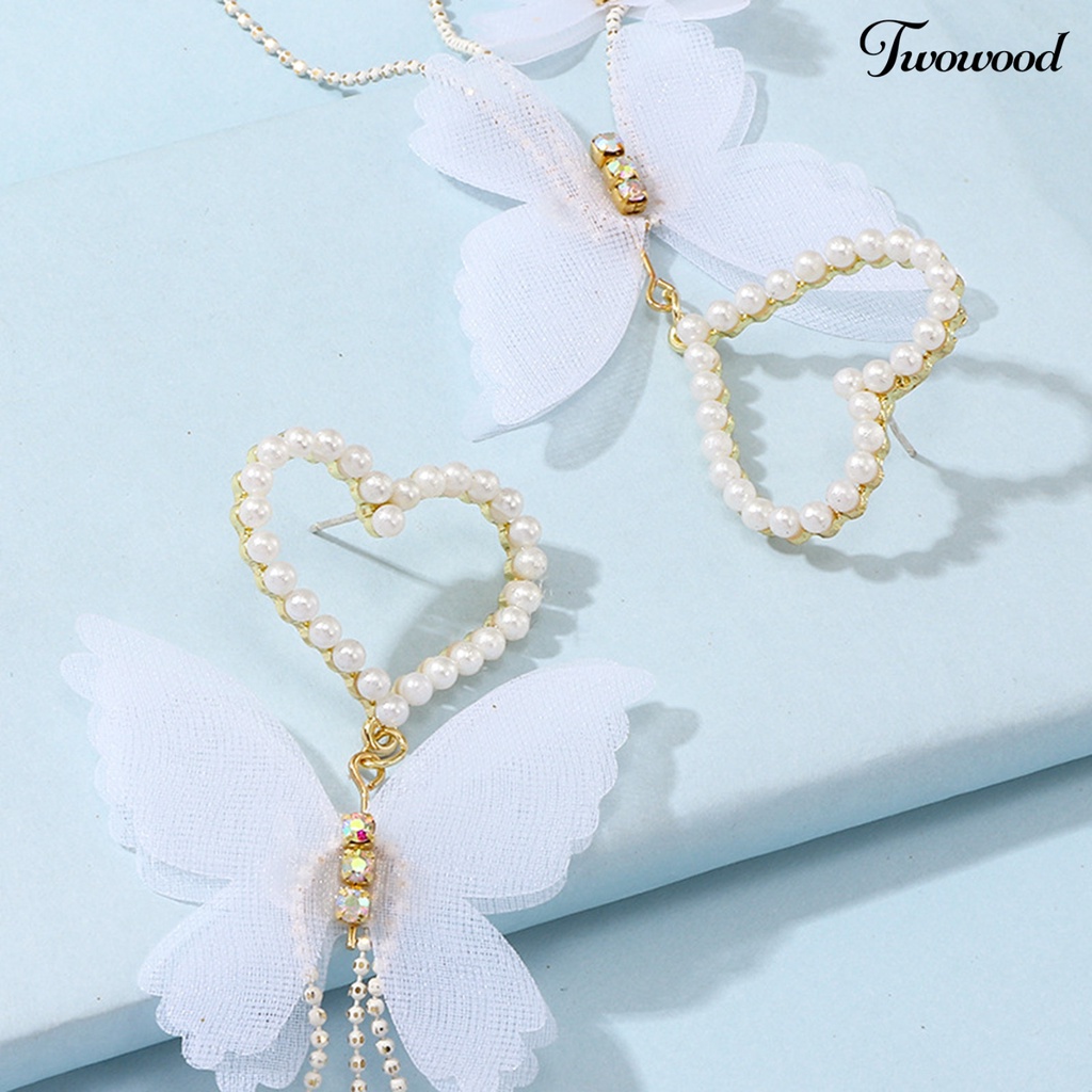 Twowood 1 Pair Alloy Drop Earrings Decorative Fashion Faux Pearl Butterfly Heart Drop Earrings for Holiday