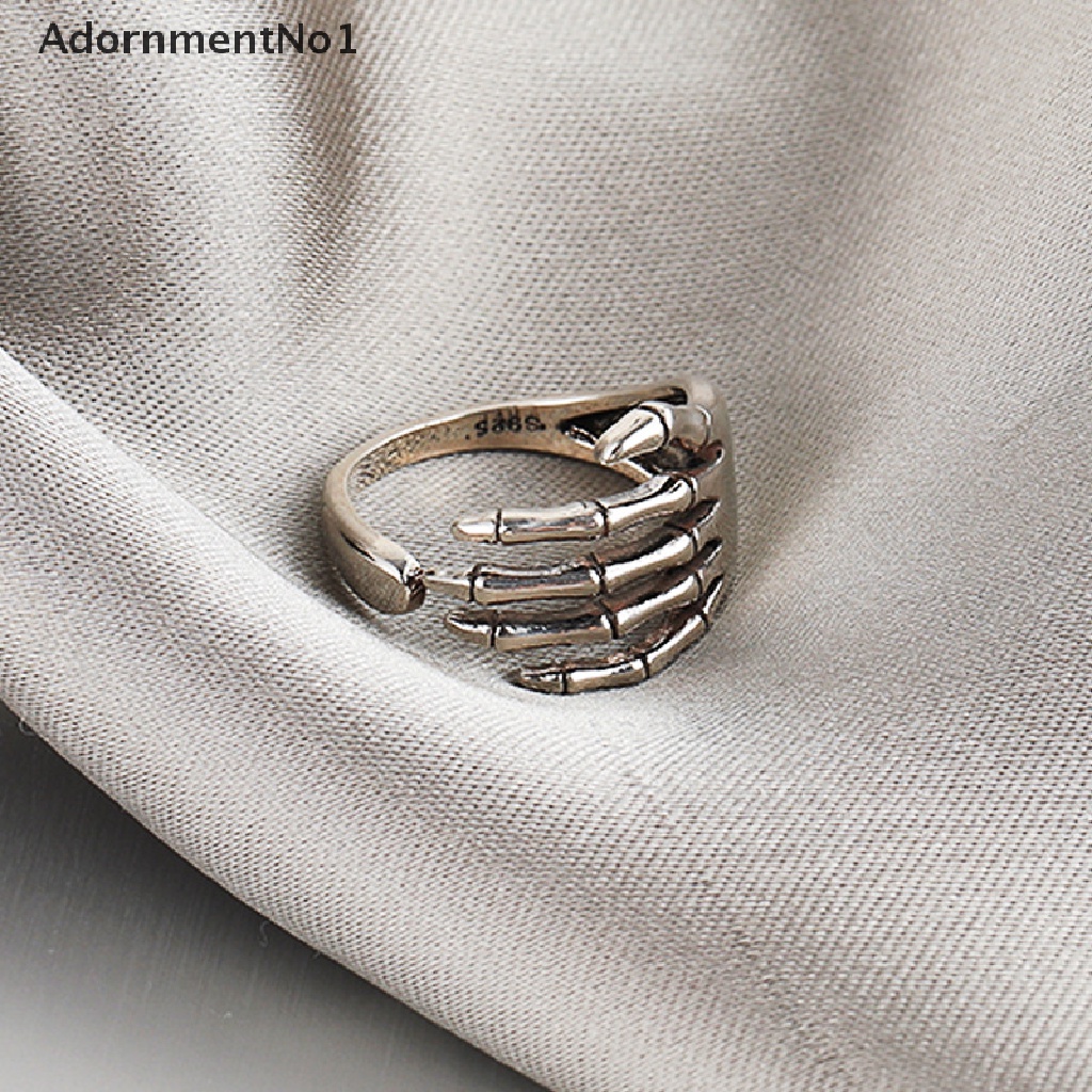 (AdornmentNo1) Cincin Gaya Punk Hip Hop Vintage Motif Telapak Tangan + Tengkorak Untuk Pria / Wanita