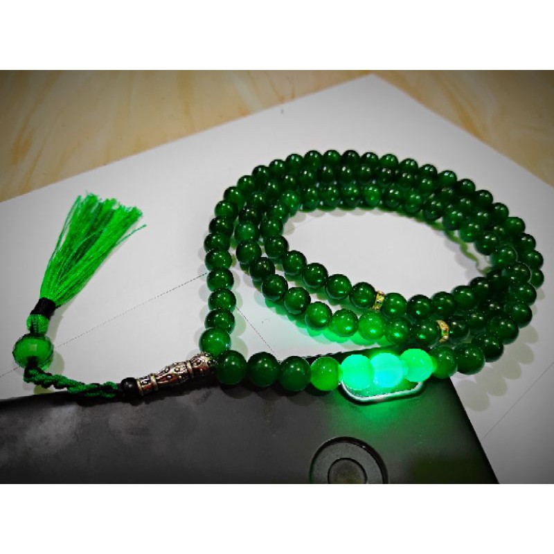 Tasbih Batu Giok Hijau Asli Tembus Cahaya 8mm