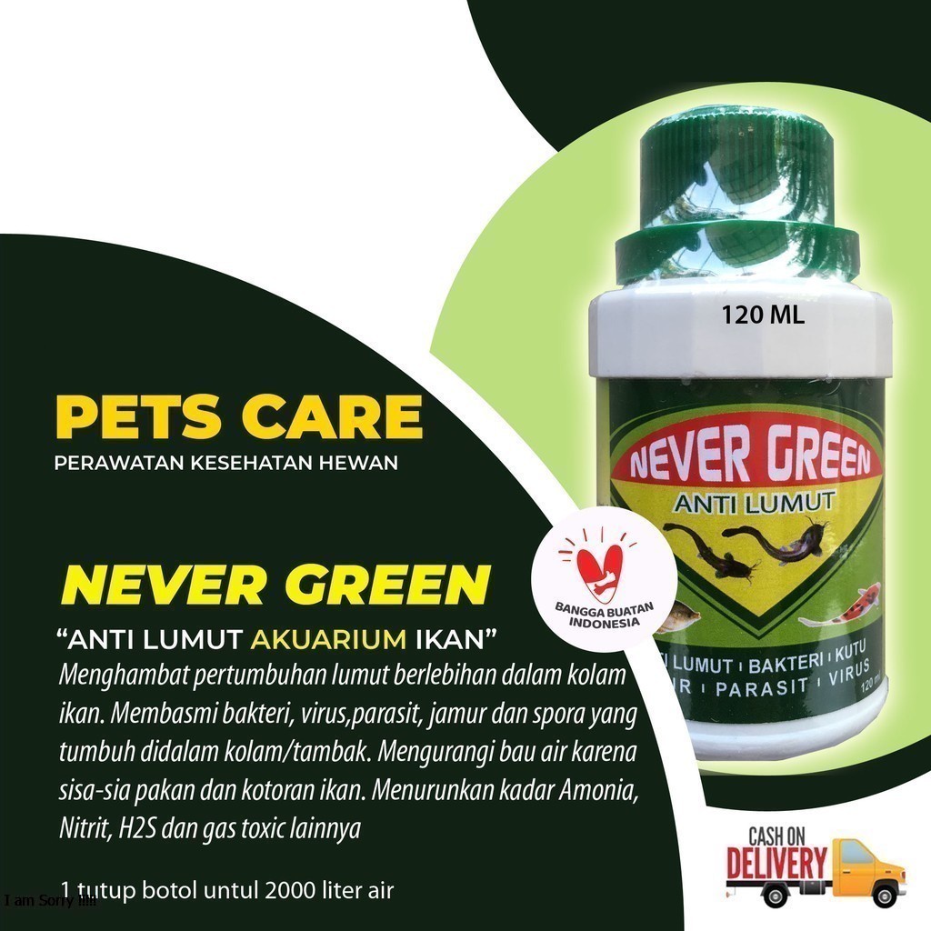 OBAT CAIR ANTI LUMUT UNTUK AIR KOLAM - NEVER GREEN 125 ML - BASMI JAMUR BAKTERI VIRUS SPORA , ORGANIK PERBAIKI KWALITAS AIR-- MURAH GARANSI ORIINAL PET ANIMAL HEALTHCARE VETERINARY TAMASINDO OBAT KESEHATAN &amp; VITAMIN HEWAN BINATANG PELIHARAAN MITRAPETLOVER