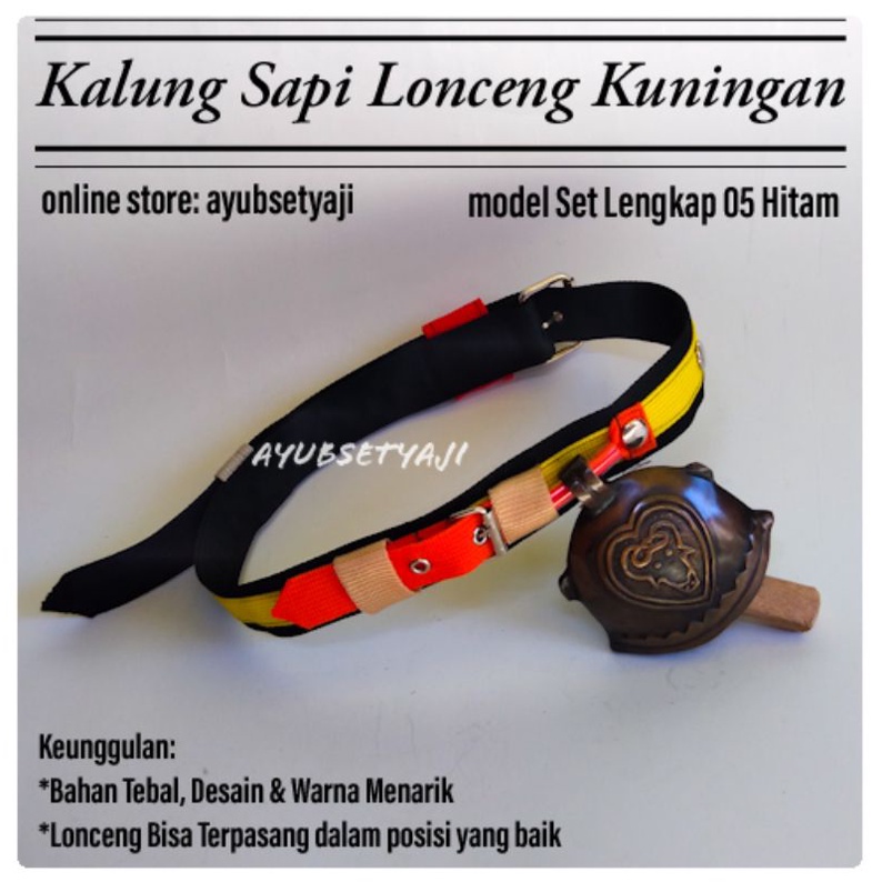 Kalung Sapi model Set lengkap 05 aksesoris leher Kalung Kambing Lonceng HITAM Kuningan antik Tali Ka
