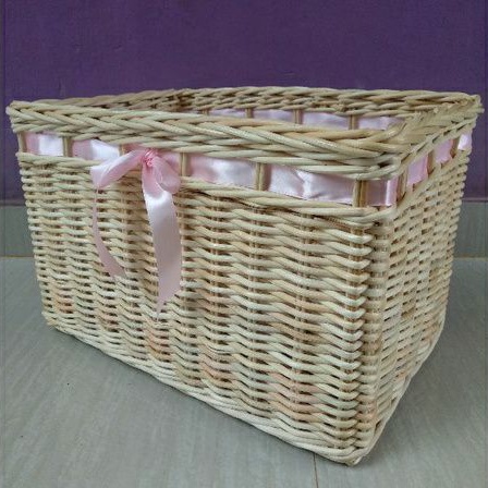 Keranjang rotan persegi panjang kotak laci pita penyimpanan parcel/seserahan 34x22x21 cm