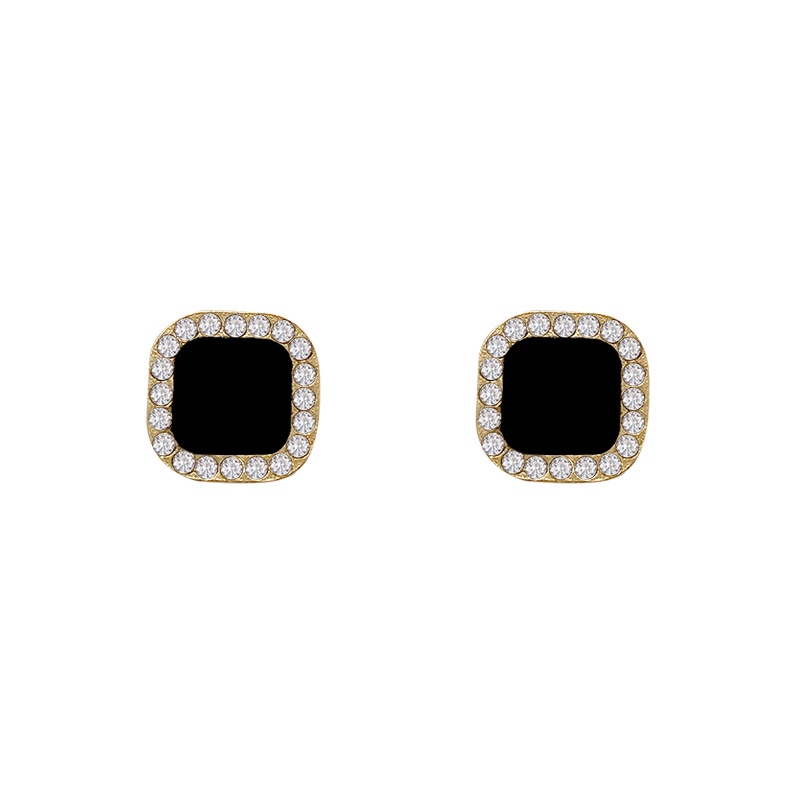 Anting Tusuk Sterling Silver 925 Desain Geometri Hias Berlian Hitam Gaya Simplemewah Untuk Wanita