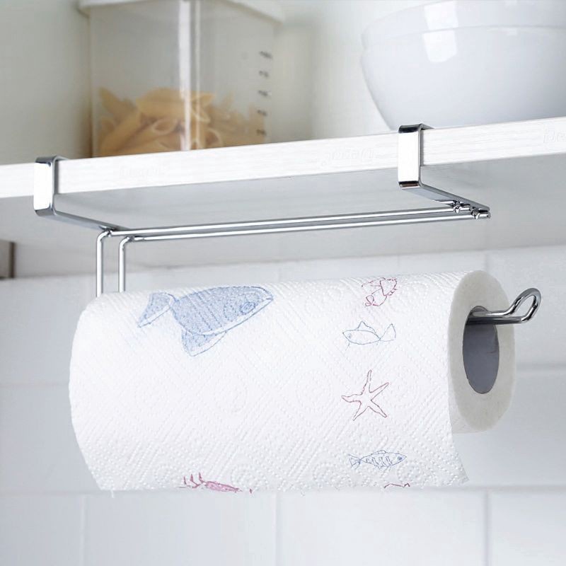 Kitchen Bathroom Cabinet Door Hanging Rack Paper Towel Holder Multi-function Metal Storage Rack