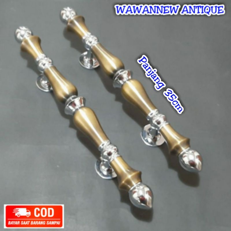 Handle Pintu / Gagang Pintu Rumah Pagar Kuningan Antik Motif Teratai 35cm