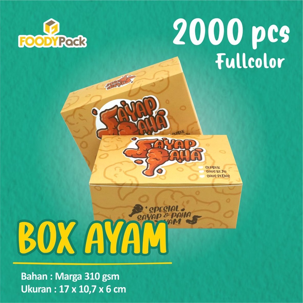 [ PO ±14HARI ] CETAK FULL WARNA - LAMINASI - CUSTOM Dus fried chicken | Box ayam | Kotak nasi ayam |