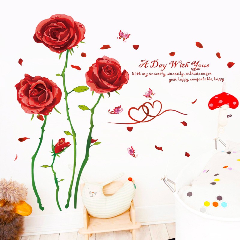 Reliza Wall Sticker Red Rose a Day With You Bunga Mawar Merah Stiker Dinding LDR