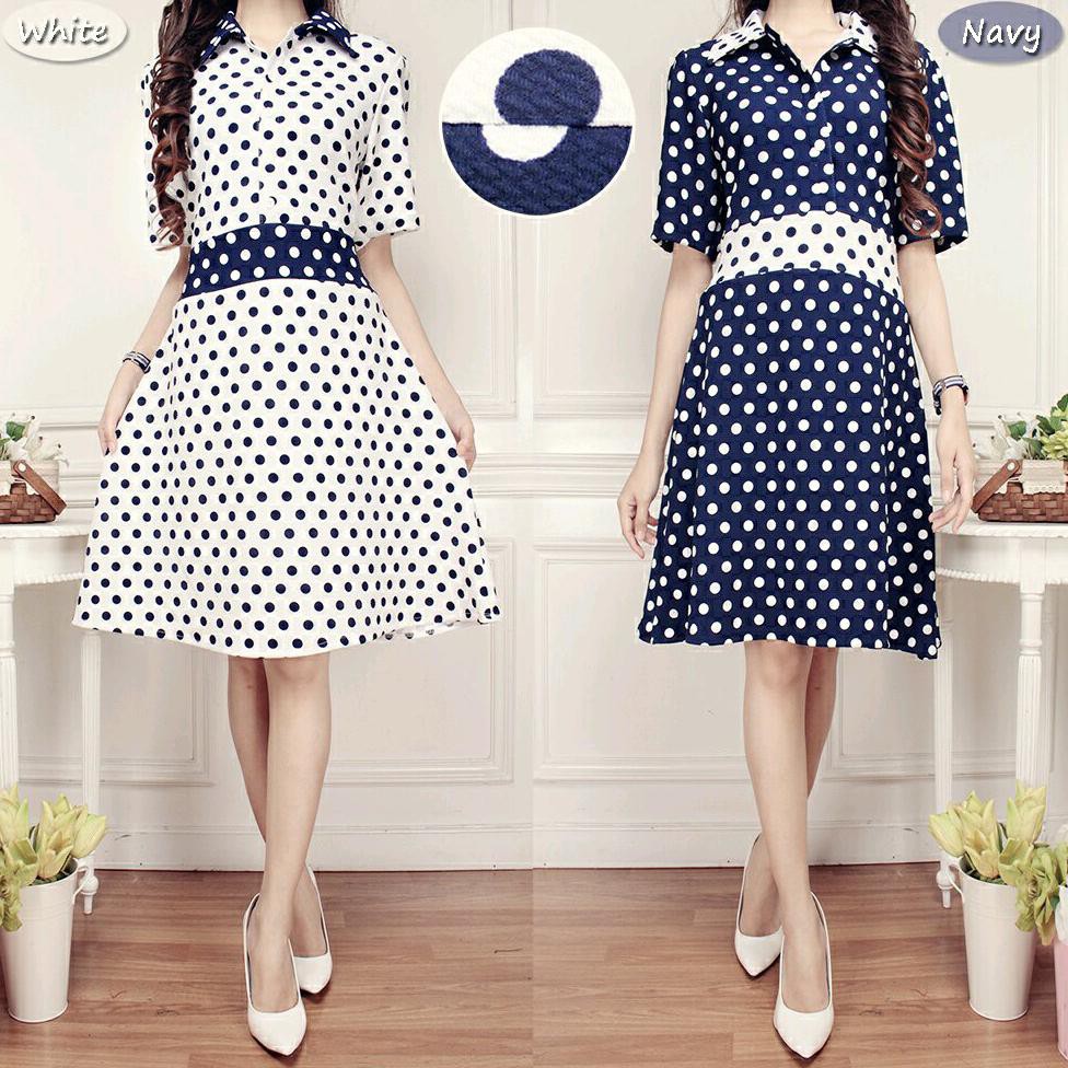 B7 AT DRES PULKADOT TERUSAN ROK PENDEK CELANA PENDEK GAUN PESTA HITAM PUTIH NAVY WANITA MURAH WAFER