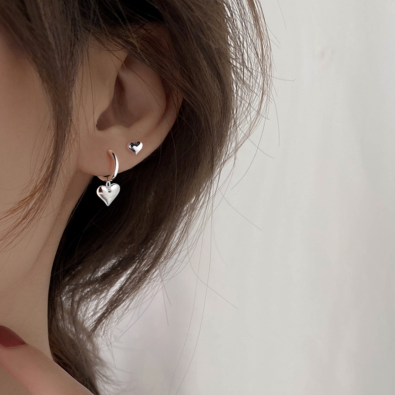 Magic789 Chic s925 Perak Indah Hati Hoop Anting Untuk Wanita Gadis Korea Fashion Menjuntai Anting-Anting Pesta Pacaran Telinga Perhiasan Hadiah