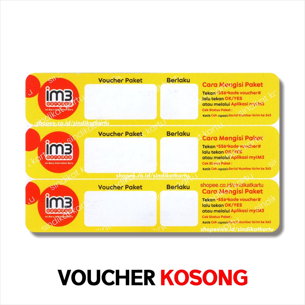 Vcr Voucher Paket Data Indosat Kosong / Zero / Blank / Bahan