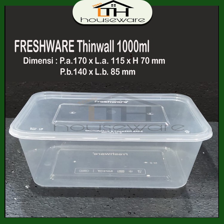KOTAK MAKANAN PLASTIK FOOD CONTAINER BOX FRESHWARE THINWALL 1000ml