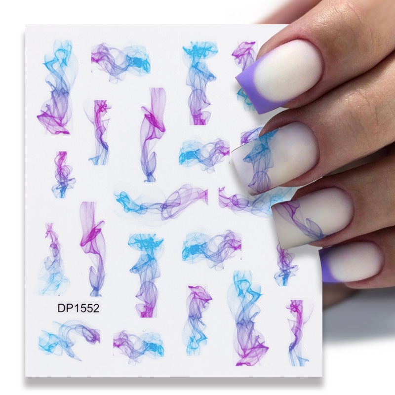 Stiker Kuku 3D Motif Bunga Ungu Dan Daun Untuk Dekorasi Nail Art