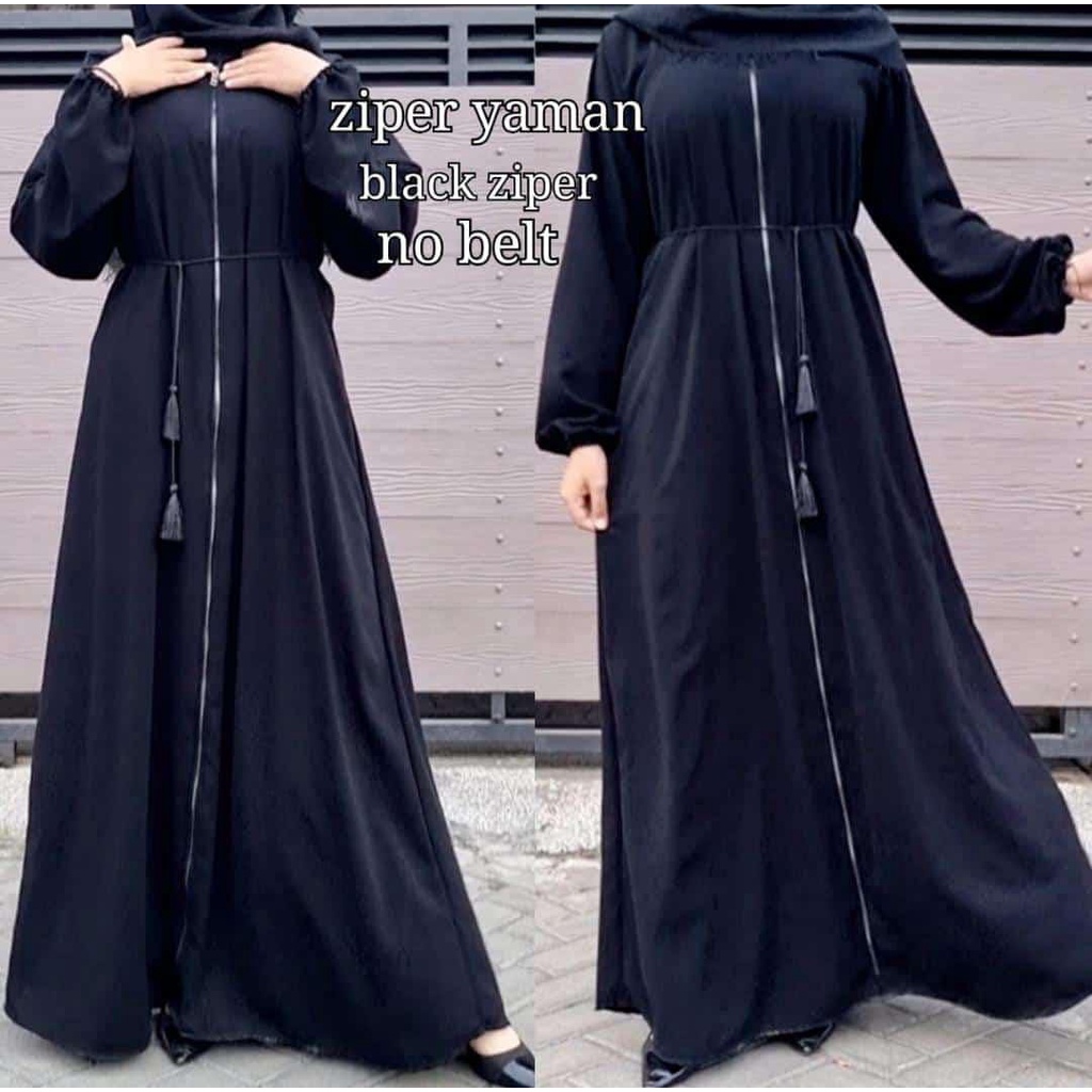 New Exclusive Abaya Gamis Hitam Saudi Fashion Muslim Arab Syari Zephy Turky Umroh Dubai ZIPER YAMAN 