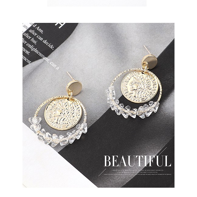 LRC Anting Tusuk Fashion Golden Real Gold Plated Head Seal Large Circle Hollow S925 Silver Pin Earri