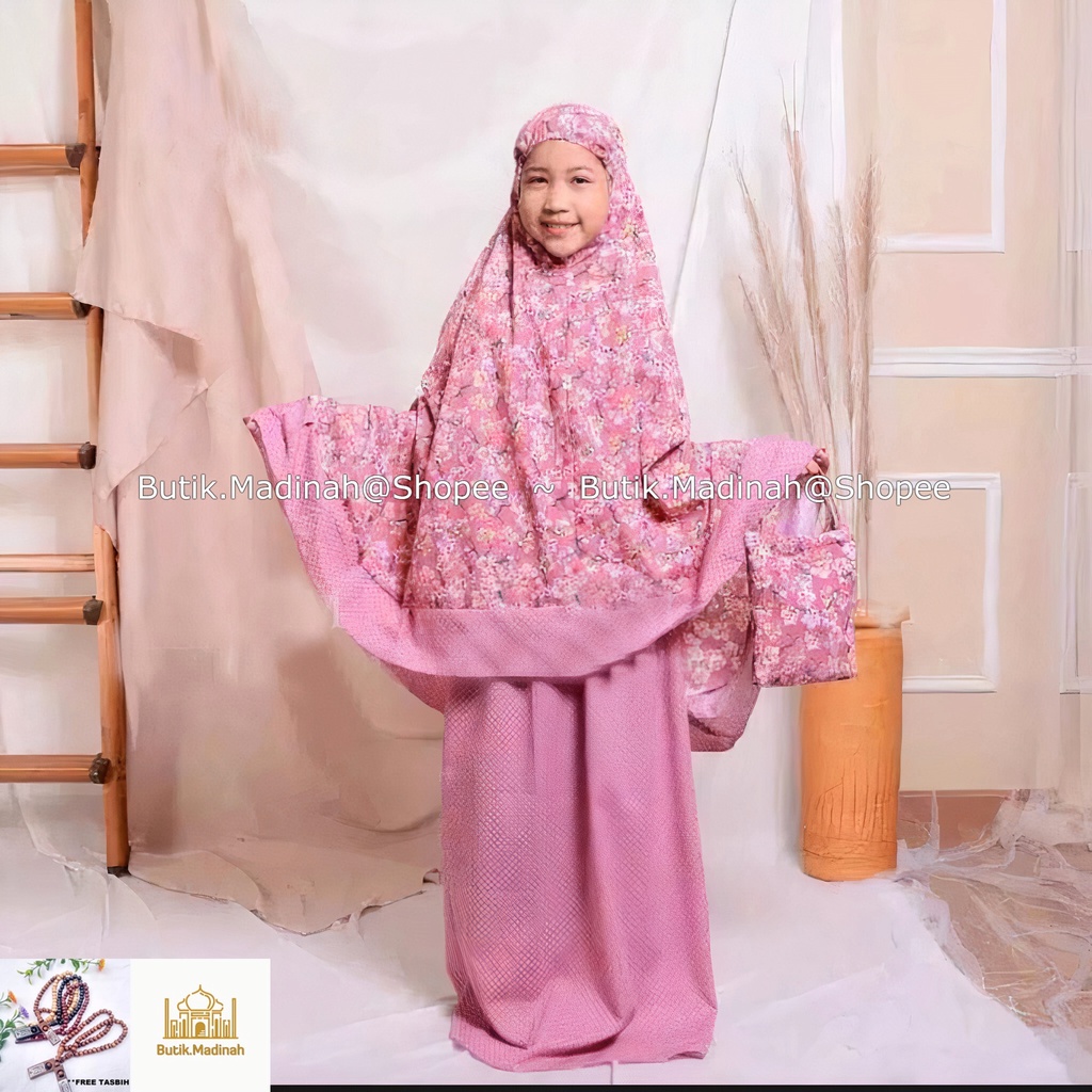 BUTIK.MADINAH MUKENA ANAK SYAZA SAKURA SITI KHADIJAH PASTELEENA DALANOVA