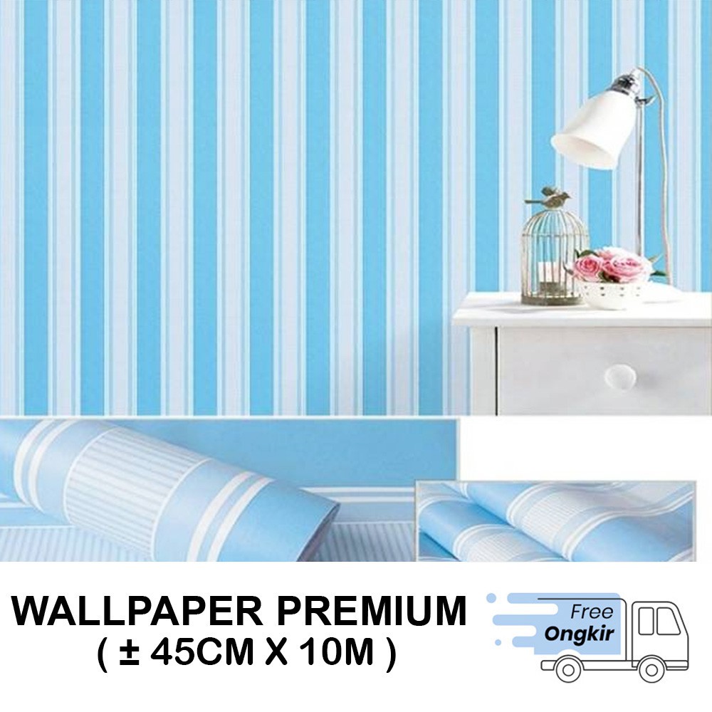 Wallpaper Stiker  Dinding  Motif Salur Biru Muda Size 45cm  x  