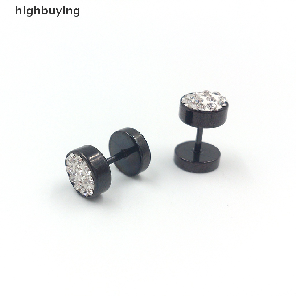 Hbid 1 Pasang Anting Tusuk Bentuk Barbel Bahan Stainless Steel Warna Hitam / Silver Untuk Pria