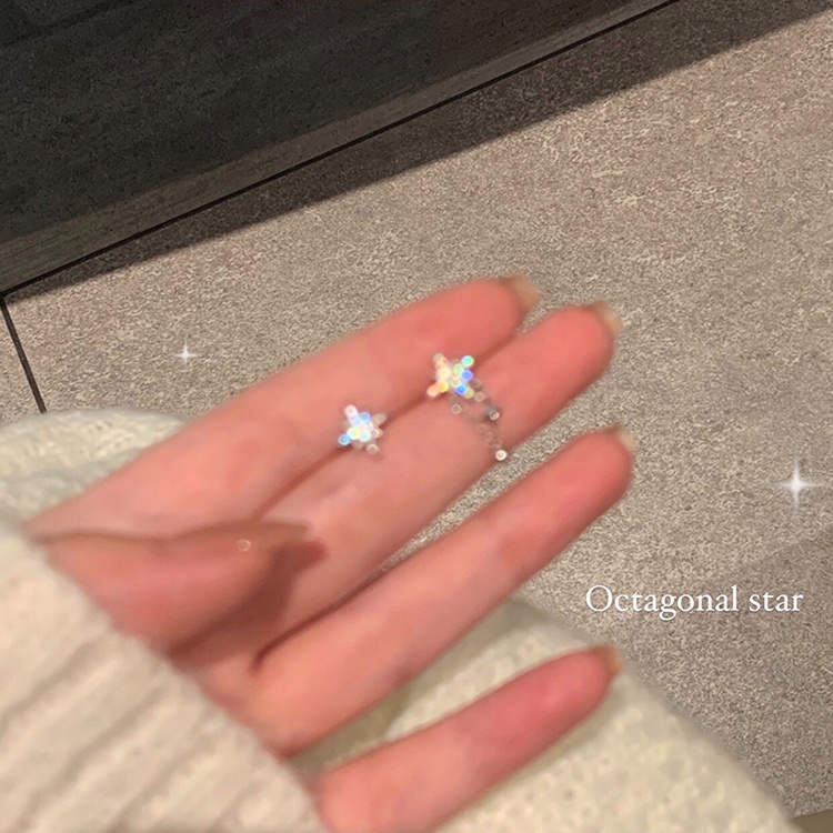 Anting Bentuk Bintang Asimetris Bahan S925 Silver Gaya Korea Untuk Wanita