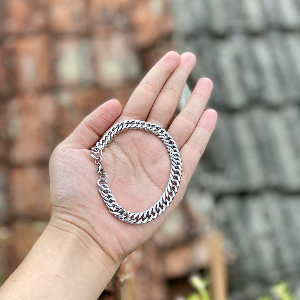 Gelang Rantai Lapis Titanium Model Rantai Padat 22CM (8mm) Anti Karat Fashion Pria/Wanita Gaya Punk