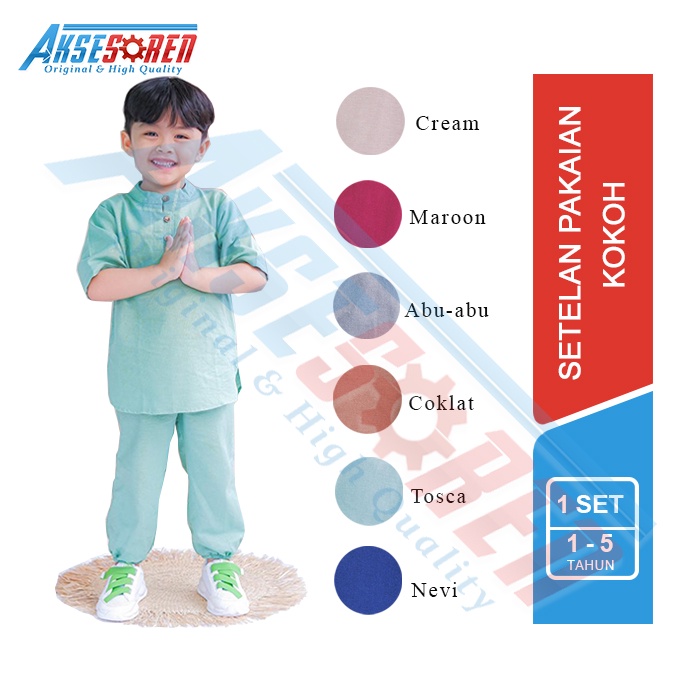 Setelan Pakaian Kokoh Anak Premium / Baju Muslim Anak Laki-laki Modern / 1 Set Baju Pendek Dan Celan