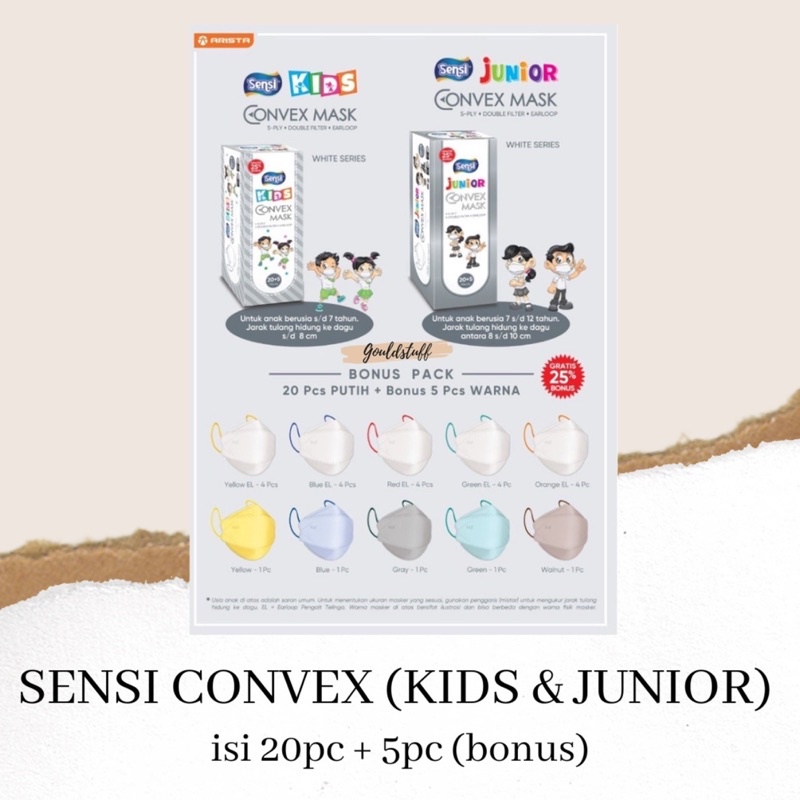 SENSI CONVEX KIDS MASK / SENSI CONVEX JUNIOR MASK / SENSI CONVEX BOX ISI 20 + 5 (FREE) / KF94 5PLY A