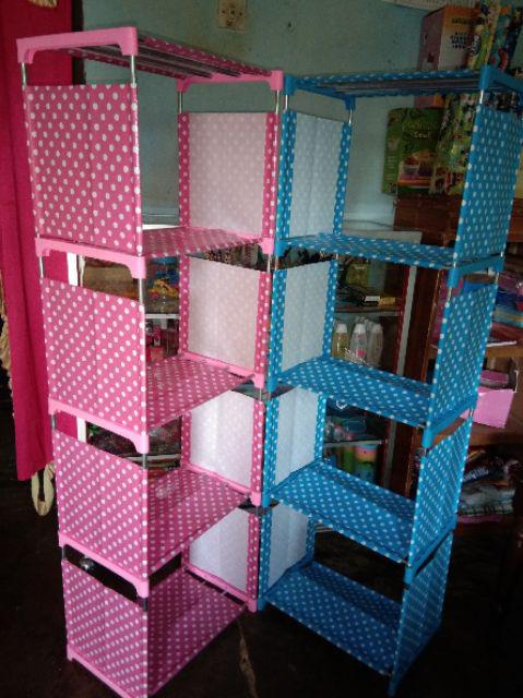 Rak serbaguna kain 5 tingkat 4 susun rak buku portable Rak serbaguna kain 5 tingkat 4 susun rak buku portable