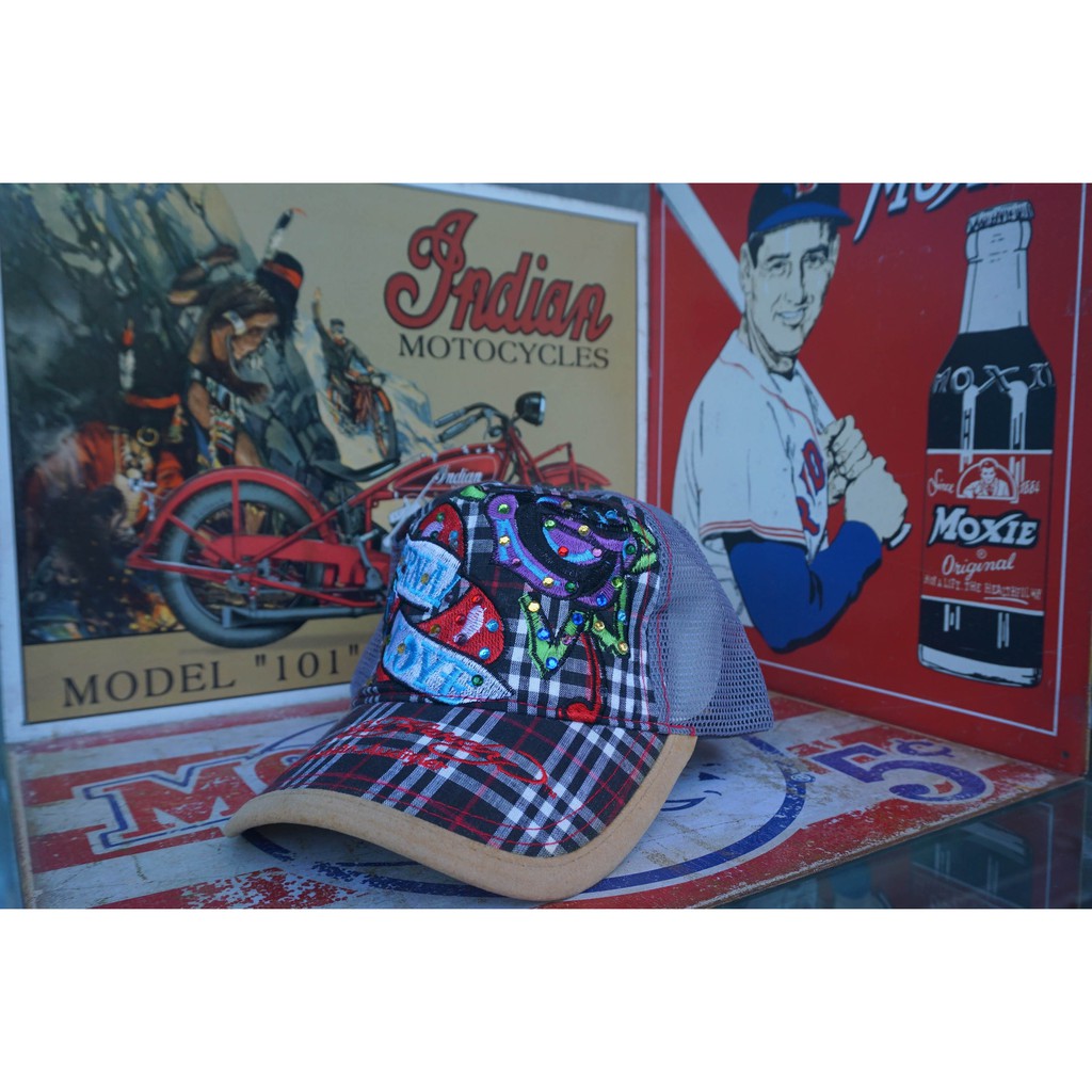 Trucker Hat Topi Pria Ed Hardy Unisex One Size Black Grey