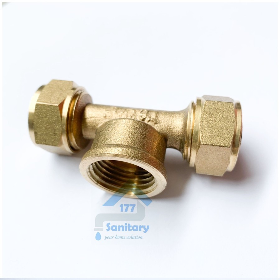 Nepel T Shower Hot Cold Kuningan 1/2&quot; PPD-Nepel Tee Fitting pipa air panas dingin Drat Dalam 1/2inch
