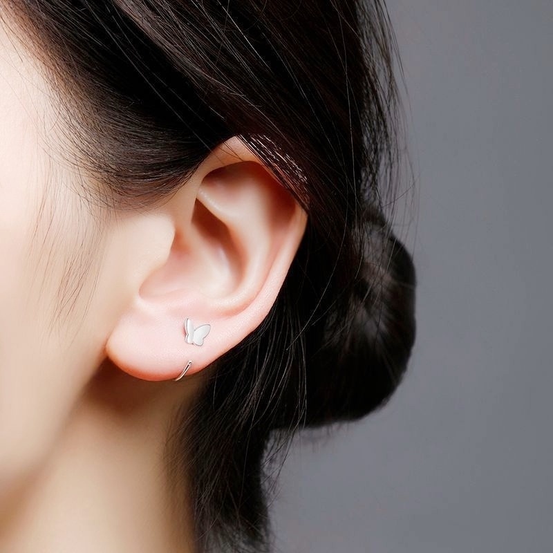 Anting Tusuk Sterling Silver 925 Desain Kupu-Kupu / Hati Warna Permen Untuk Wanita