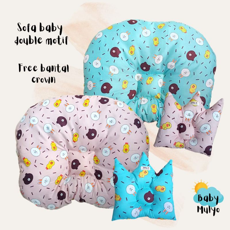 Sofa Baby Double Motif Free Bantal Crown // Sofa Bayi Murah // Sofa Bantal Bayi