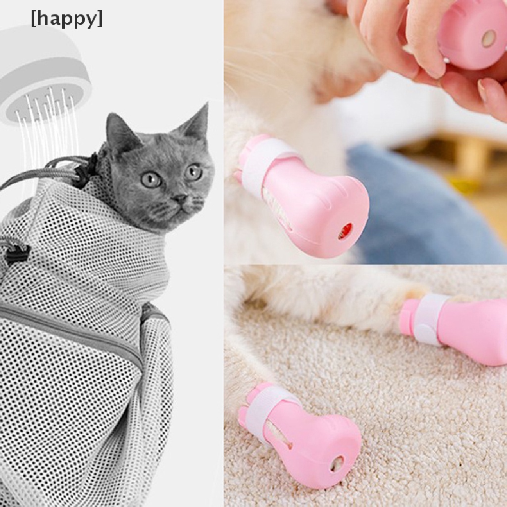 4 Pcs Sepatu Pelindung Kaki Kucing Bahan Silikon Lembut Adjustable Untuk Mandi