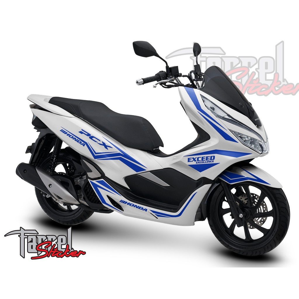 Stiker Stripping Sticker Pcx Putih -biru