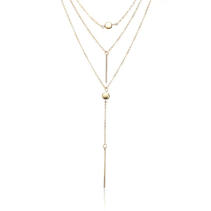 COD Kalung multi-layer batang gantung titik kecil Eropa dan Amerika tiga lapis sederhana L109