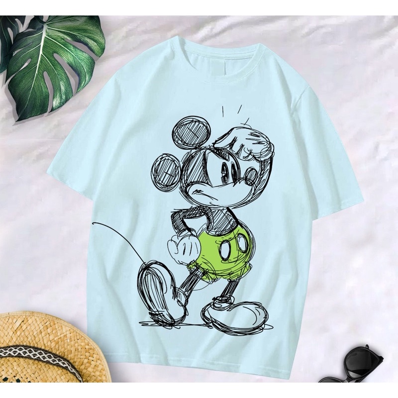 Baju kaos oversize xl tee tshirt cewe wanita dewasa remaja abg motif terbaru-Mickey blue