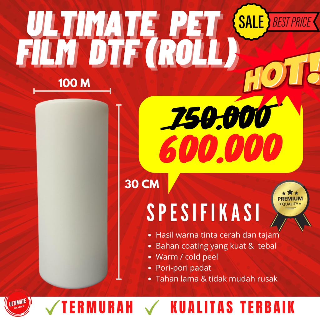 

GROSIR PET Film DTF 30cm 1Roll (100meter) Good Quality || PET Film DTF Roll