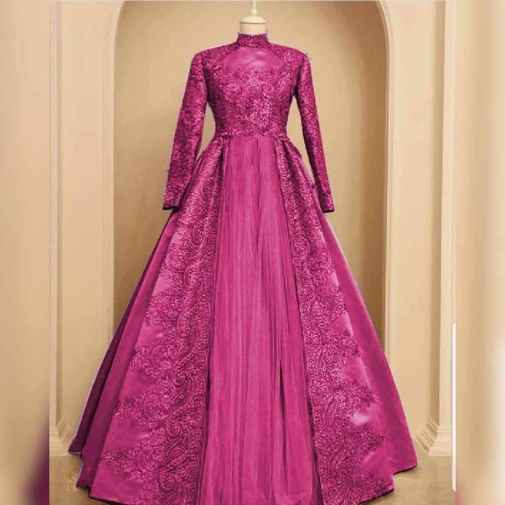 SMARTDN baju pesta mewah gamis nuraini pink fanta xl brukat gaun remaja nur ta