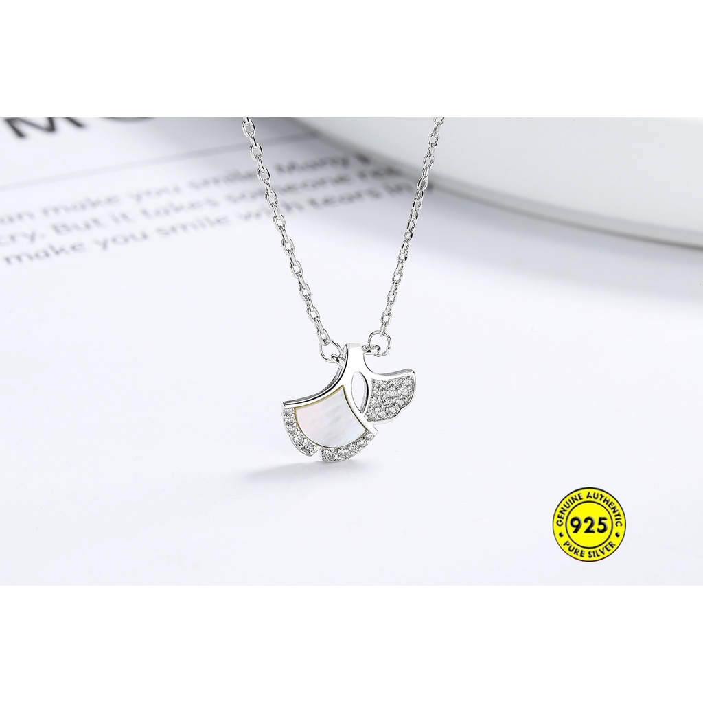 Kalung Rantai Klavikula S925 Silver Liontin Daun Ginkgo Tahan Air