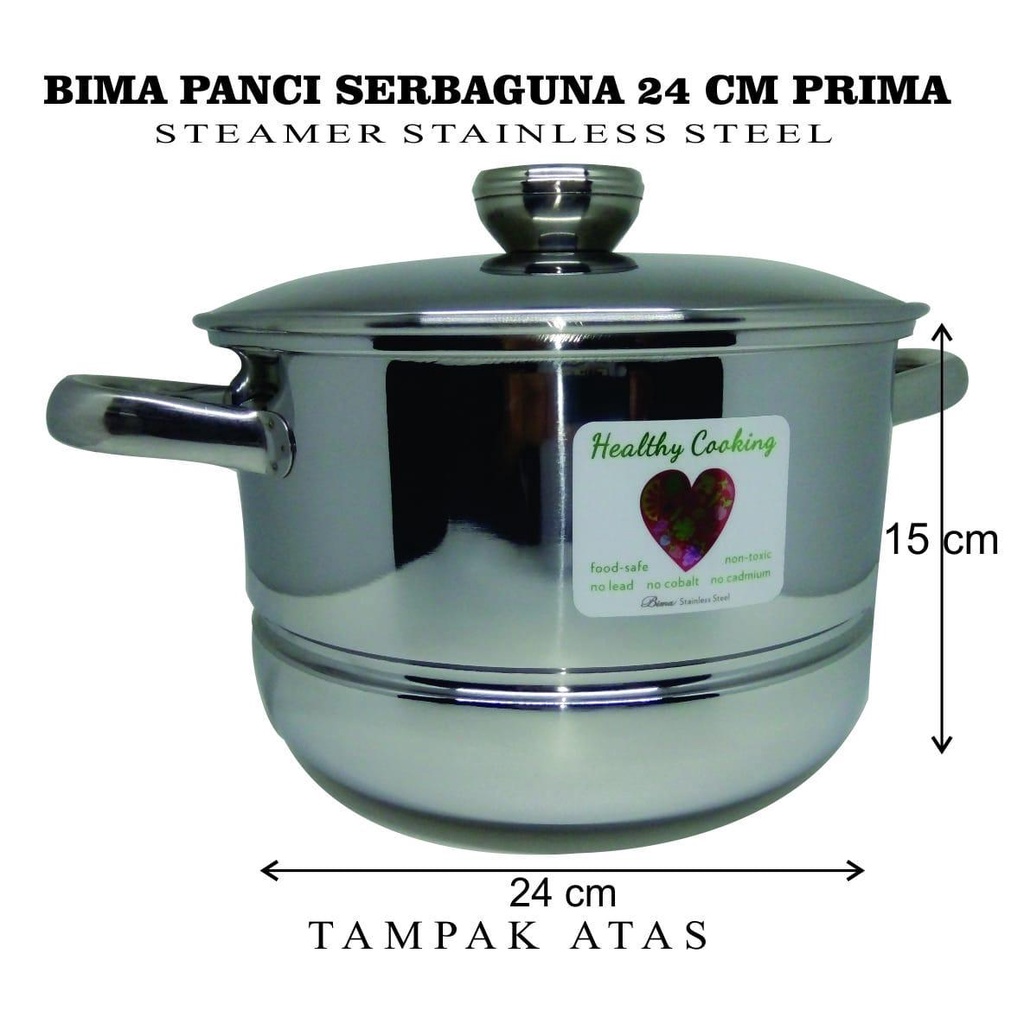 Bima Panci Serbaguna 24 cm Prima / Steamer Stainless Kukusan Pengukus