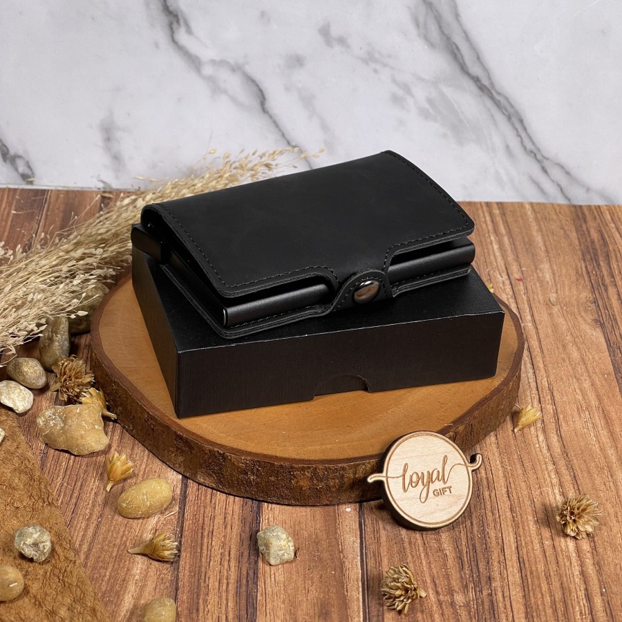Dompet Kartu RFID Kulit Asli Black (Under) - GARANSI GANTI BARU
