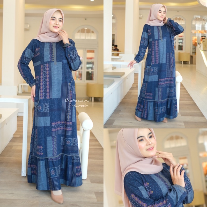 Nori Maxy Rample - Gamis Diana Denim LD105+ Busui Rample / 222-6898