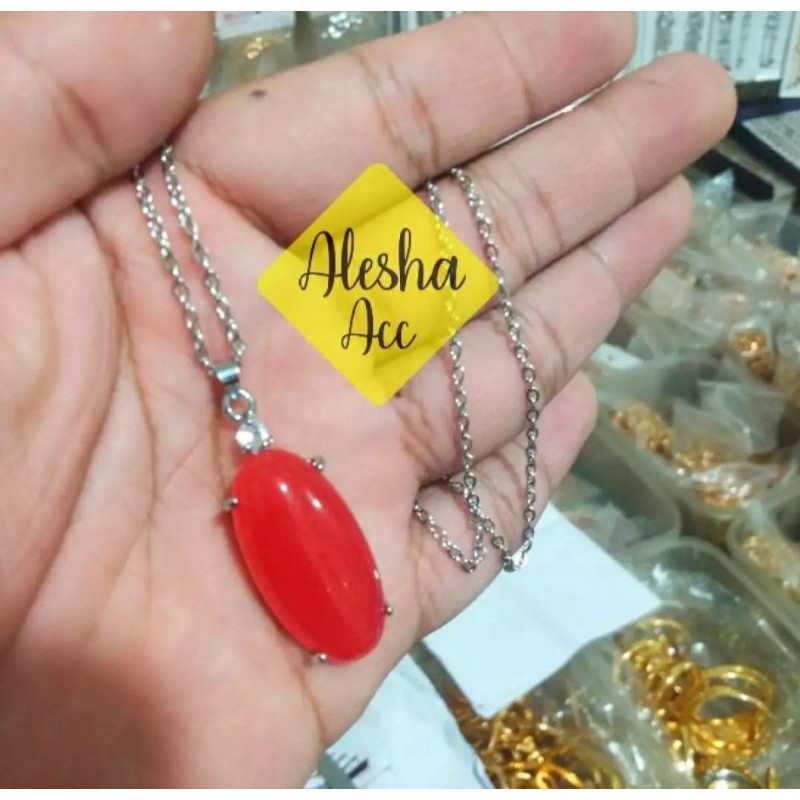 Kalung Wanita/Pria Silver Batu Merah Delima