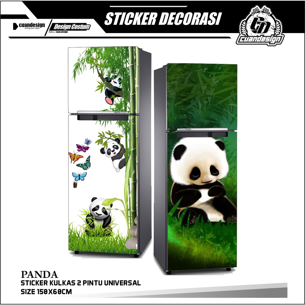STIKER KULKAS 2 PINTU STICKER MOTIF PANDA LUCU SUDAH DILAPISI ANTI GORES LEM KUAT TAHAN PANAS ANTI A