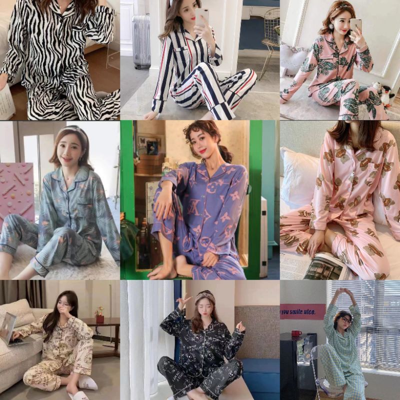 RULIF Baju tidur lengan panjang Piyama wanita pp import krah korean style