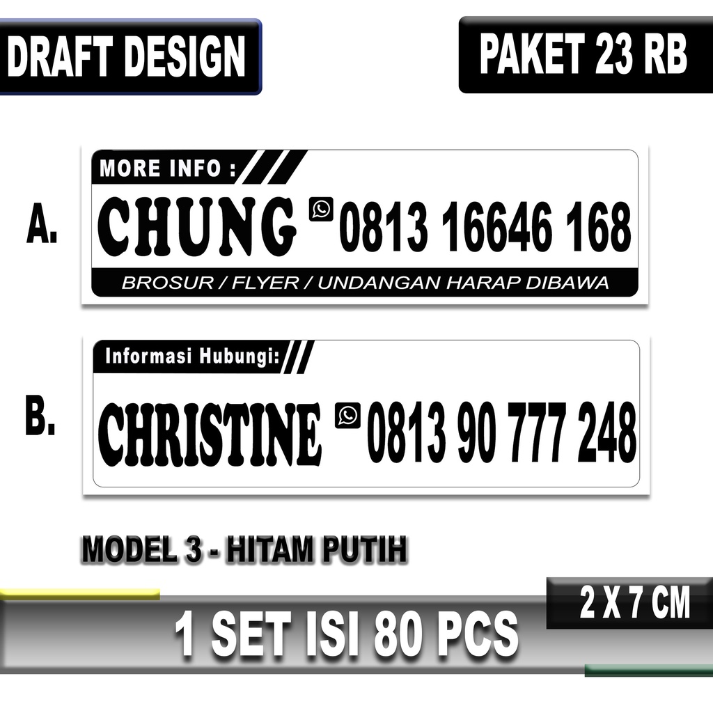 

ghg Isi 80 Pcs Cetak/Custom Sticker Satu Warna Hitam Putih Stiker Label Nama Untuk Marketing Sales